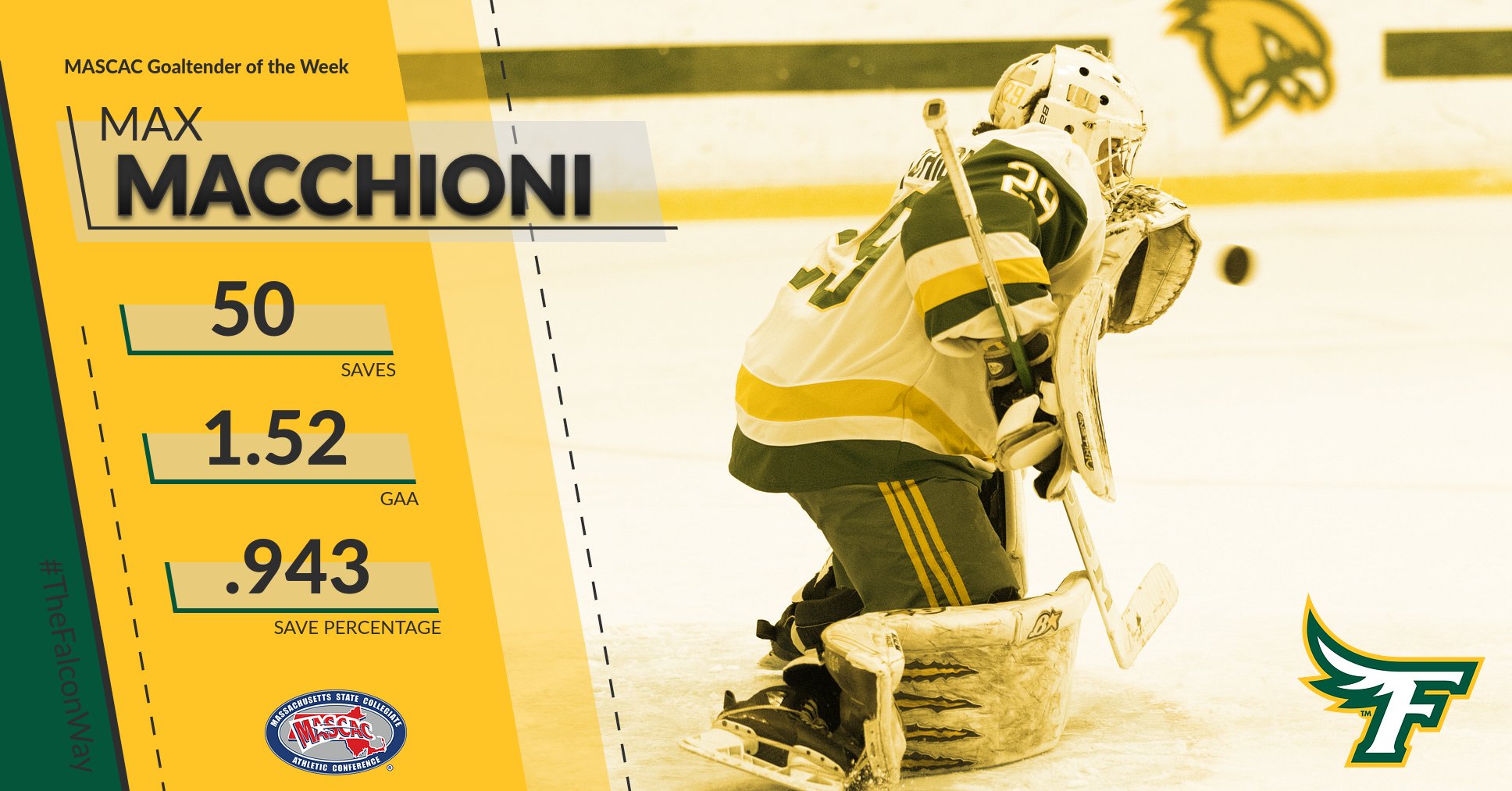 Macchioni Earns MASCAC Goaltender Of The Week